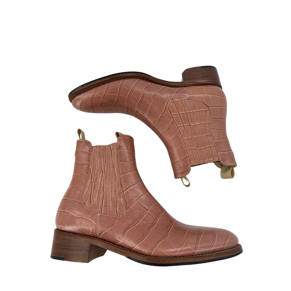 The Office of Angela Scott Pink Croc Embossed Mr. Jagger Chelsea Boots EU 37